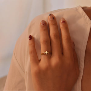 Personalized Cross Birthstone Ring for Women Mom Ring Best Friend Gift