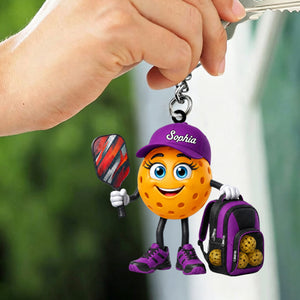 Holding Pickleball Paddle Keychain - Personalized Pickleball Mascot Keychain Gift for Male & Female Pickleball Player
