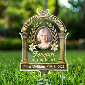 Custom Photo Carried In My Heart - Memorial Personalized Custom Stain Glass Style Acrylic Garden Stake