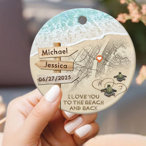 Personalized Couple Turtle City Map Ceramic Ornament - Custom Map & Photo Gift