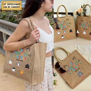 Personalized Cat Mom Jute Tote Bag