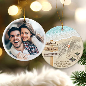 Personalized Couple Turtle City Map Ceramic Ornament - Custom Map & Photo Gift