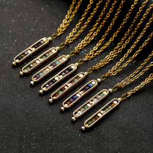 Small Stone Bead Pendant Card Necklace, Amethyst Collar Chain