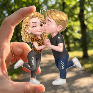 Cute Cartoon Couple Kissing Acrylic Ornament – Personalized Anniversary Keepsake Gift