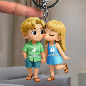 Cute Cartoon Couple Summer Vibe Personalized Acrylic Keychain