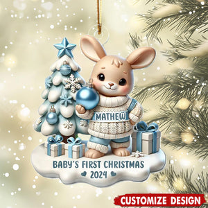 Cute Bunny Baby's First Christmas Personalized Acrylic Ornament Gift For Newborns