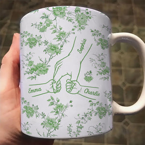 Mom & Kids Hands Holding Outline Chinoiseries Pattern Personalized Mug