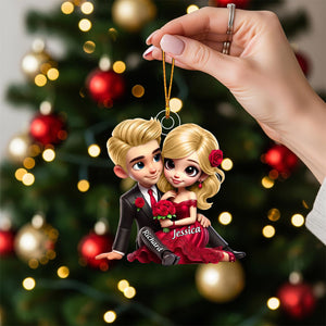 Roses Couple Sitting Together, Personalized Acrylic Ornament, Gift For Couples