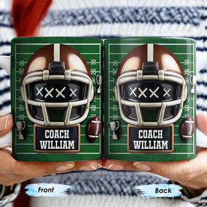 Football Helmet and Trophy, Personalized Coffee Mug, Gift For Coaches and Sports Fans
