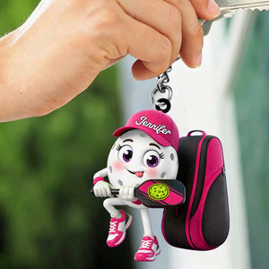Pickleball Mascot With Sports Bag Keychain - Personalized Gift for Male & Female Player