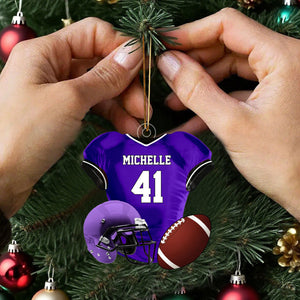 Personalized Name American Football Uniform Ornament, Football Helmet And Ball, Custom Name Ornament