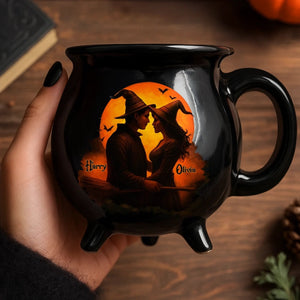 Him And Her - Two Souls One Magic - Personalized Anniversary Halloween Witch Cauldron Coffee Mug