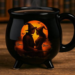 Him And Her - Two Souls One Magic - Personalized Anniversary Halloween Witch Cauldron Coffee Mug