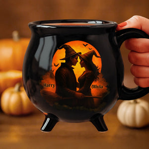 Him And Her - Two Souls One Magic - Personalized Anniversary Halloween Witch Cauldron Coffee Mug