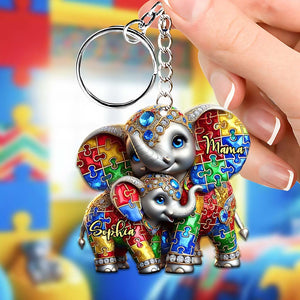 For the Strong Mama Who Shines Bright β Personalized Autism Awareness Keychain