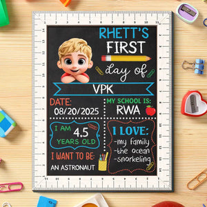 Kid Resting On Arms First Day Of School - Personalized School Sign Gift For Kid, Baby