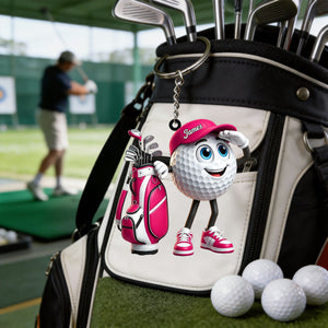 Gazing Far Ahead Golf Buddy Keychain - Personalized Cute Golf Ball Mascot Keychain