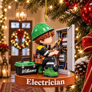 Personalized Electrician Christmas Ornament – Custom Name Acrylic Keepsake | Gift For Electricians & Apprentices