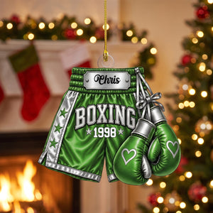 Personalized Boxing Gloves & Shorts Christmas Ornament 2026 โ Custom Name Acrylic Keepsake | Gift For Boxers & Coaches