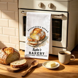 Custom Personalized Sourdough Starter Kitchen Towel – Oil Painting Style Artwork | Funny Gift For Bread Lovers & Bakers