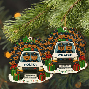 A Festive Police Car, Personalized Wood Ornament, Gift For Police Officers