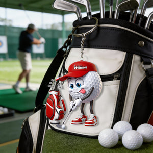 Personalized Cute Golf Ball Mascot Keychain – Cartoon Golfer Keyring Gift For Golf Lovers