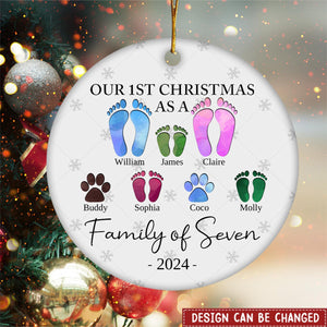 First Christmas As A Family Of Four Footprints - Personalized Ceramic Ornament