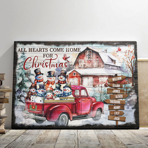 Personalized Canvas Prints - Christmas Barn With Snowmen, All Heart Come Home Dem Canvas