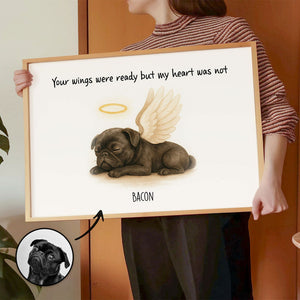 Custom Memorial Pet Angel Wings Drawing, Photo Personalized Poster, Sympathy Gift for Dog Cat Lovers