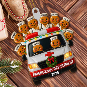 Emergency Department Team Holiday Ambulance, Personalized Wood Ornament, Gift For Medical Professionals