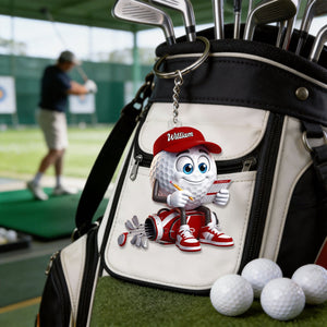 Personalized Golf Mascot Keychain – Funny Golf Ball & Scorecard Key Holder For Golf Bag