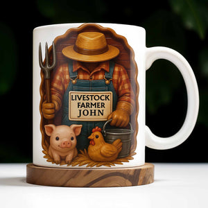 Livestock Farmer With Pig And Chicken, Personalized Custom Coffee Mug, Gift For Farmers