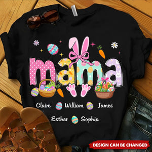 Easter Bunny Coquette Bow Gift For Family, Personalized Grandma And Kids T-Shirt