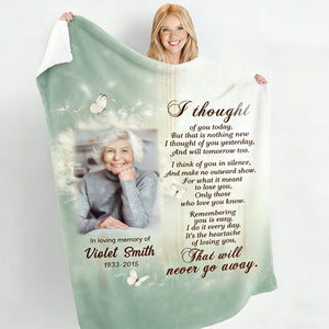 Personalized Memorial Blanket, I Thought of You Today Remembrance Fleece Blanket, Memorial Sympathy Gift for Loss of Loved Ones in Heaven