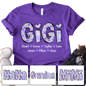 Custom Gigi Purple Daisy With Grandkids Mother's Day Pure Cotton T-Shirt