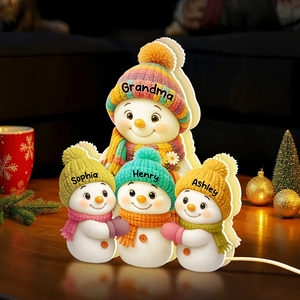 Snowman Grandma and Grandkids Personalized LED Light Box Christmas Gift for Family