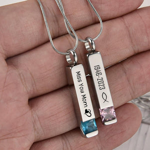 Personalized Birthstone Memorial Urn Necklace Two Sides Text