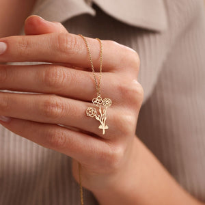 Family Birth flower Necklace, Multiple Birth Flower Bouquet Necklace, Personalized Mother's Day Gifts