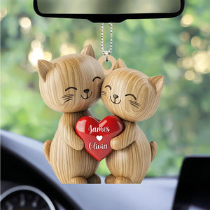 Cute Cat Couple - Personalized Cat Heart Couple Ornament