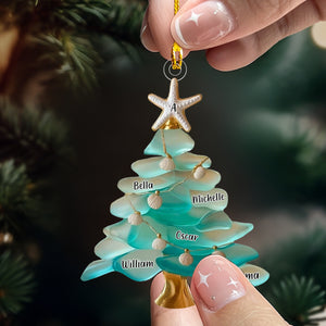 Family Sea Glass Christmas Tree - Starfish Shells Personalized Ornament Gift for Family