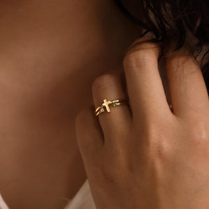 Personalized Cross Birthstone Ring for Women Mom Ring Best Friend Gift
