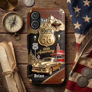Route 66 100th Anniversary - Personalized Car Lover Leather Phone Case