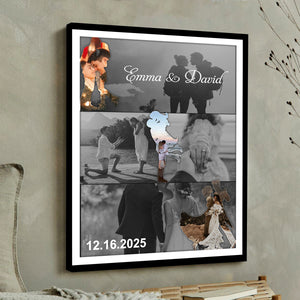 Met - Engaged - Married - Custom Photo Collage Wall Art Canvas Poster Personalized Couple Anniversary Wedding Gift