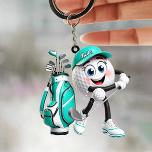 Energetic Swinging Personalized Golf Ball Mascot Keychain Gift for Male & Female Golfer