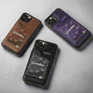 Personalized Heart Leather Flip Wallet Phone Case Gifts For Mom, Grandma