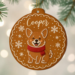 Cheerful Dog With Festive Scarf And Snowflakes, Personalized Wood Ornament, Gift For Dog Lovers