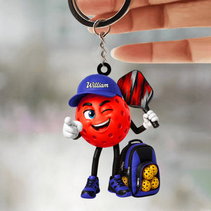 Pointing Pickleball Mascot With Sports Bag Keychain - Personalized Gift for Male & Female Player