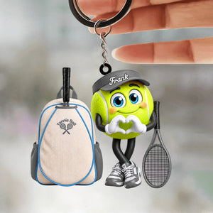 Cute Personalized Tennis Ball Mascot With Tennis Backpack Design Keychain