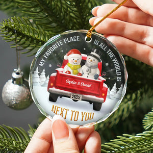 My Favorite Place In All The World Snowman Ceramic Effect - Personalized Circle Glass Ornament