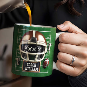 Football Helmet and Trophy, Personalized Coffee Mug, Gift For Coaches and Sports Fans